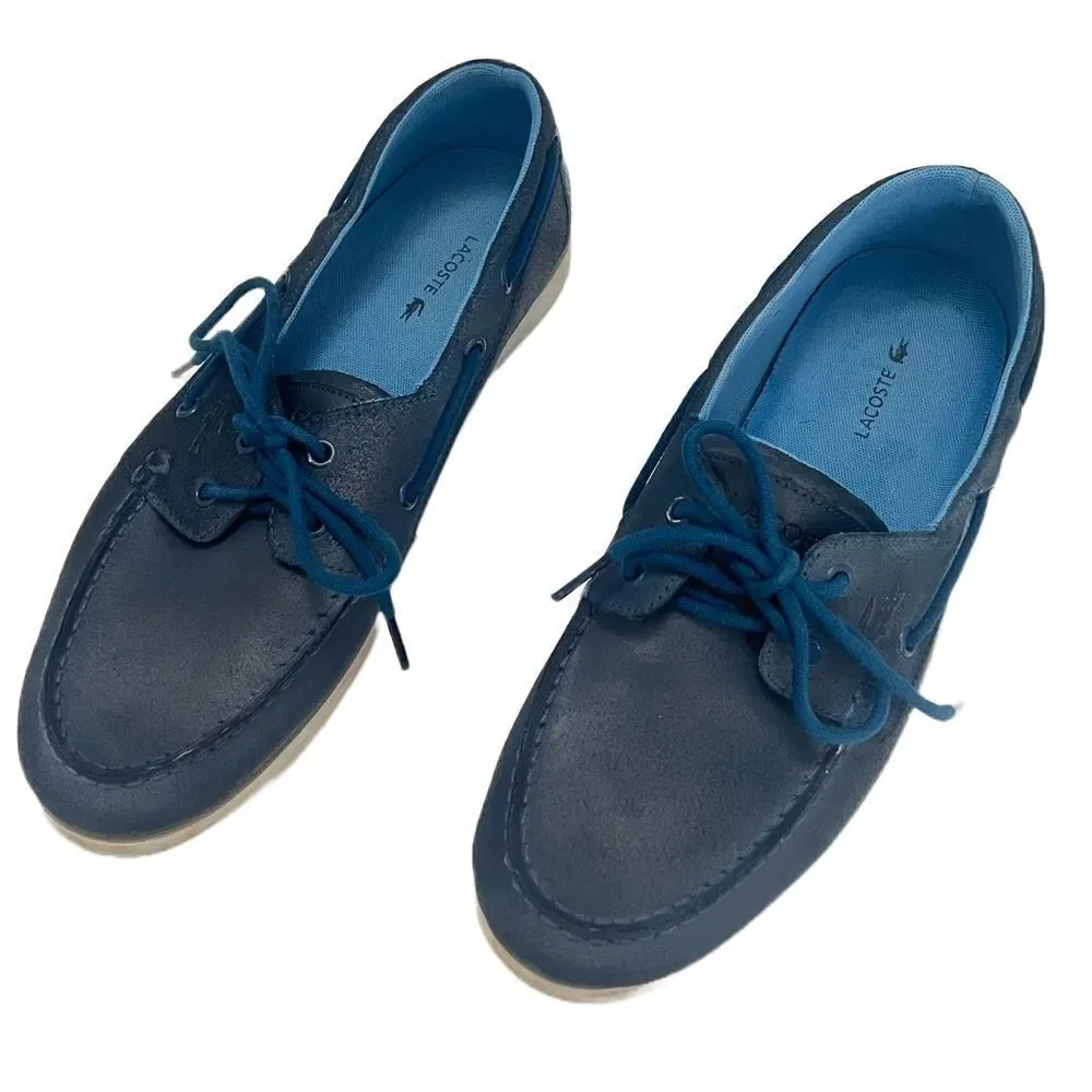 Lacoste Navire Leather Boat Shoes Men Sz 9.5 Blue Preppy Designer Casual Coastal
